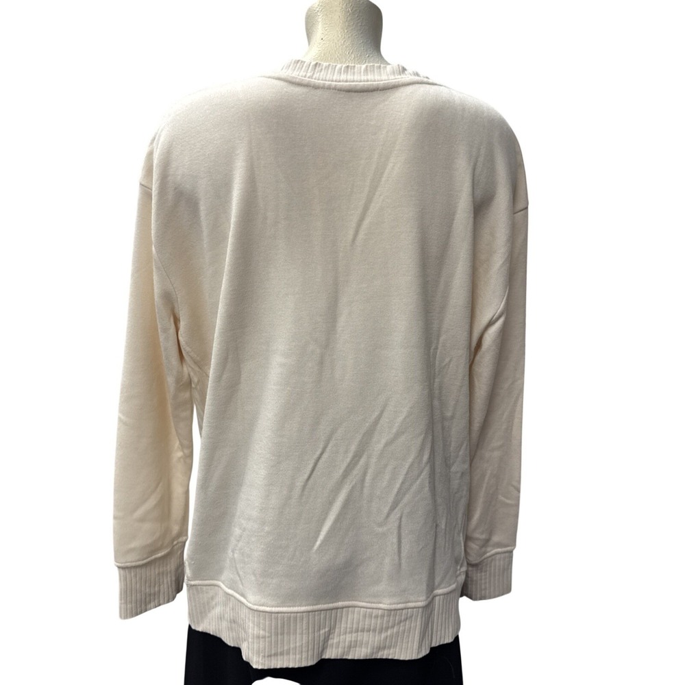 Women's XL Cream V Neck Long Sleeve Ribbed Detail Sweatshirt Pullover Top READ - Picture 3 of 10